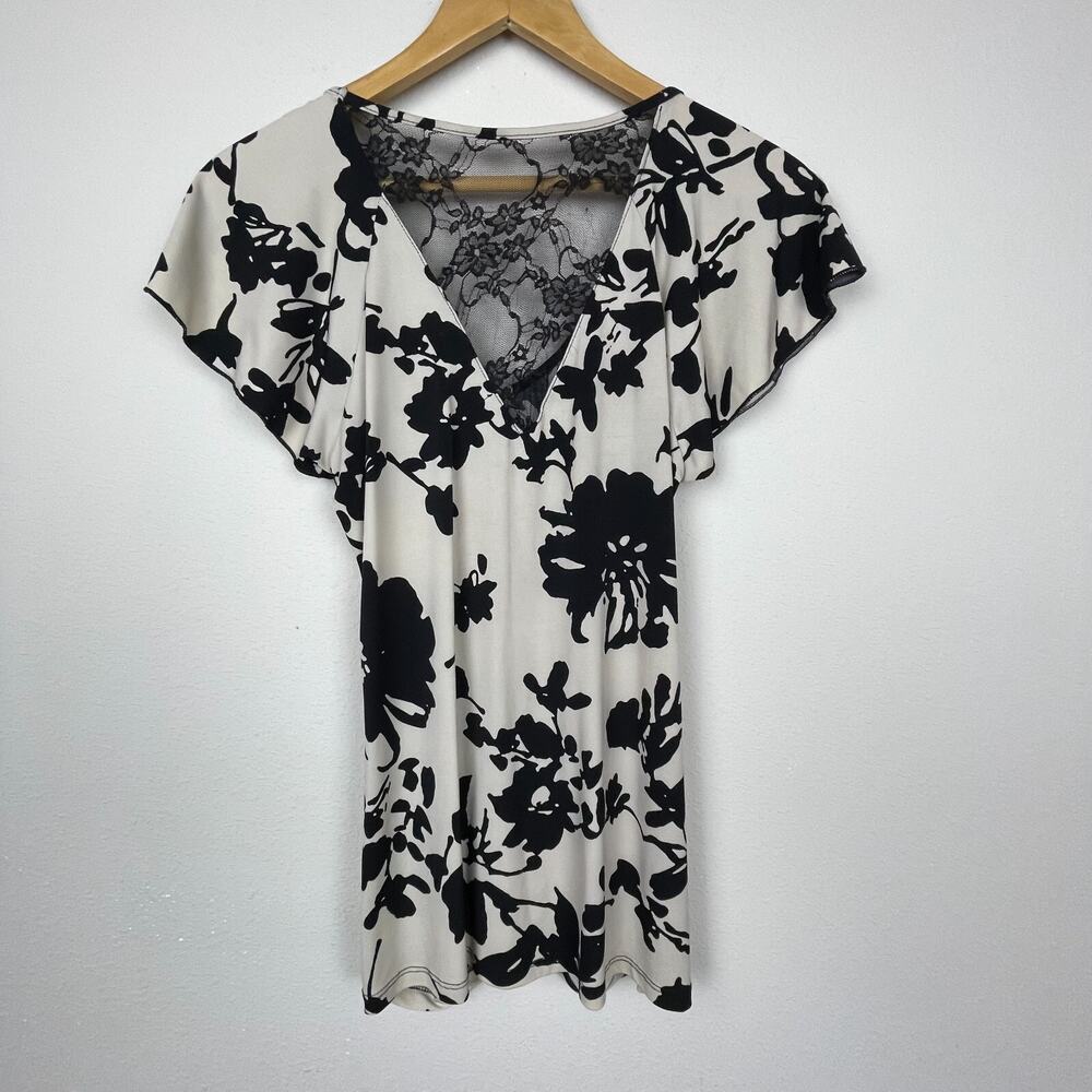 Lucy & Laurel M Lace Floral Drape Top Beige Black Whimsy Goth Fairycore Y2K